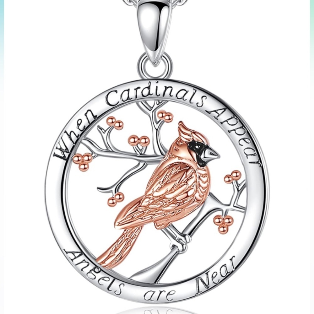 14k Memorial When Cardinals Appear Angels are Near Necklace
